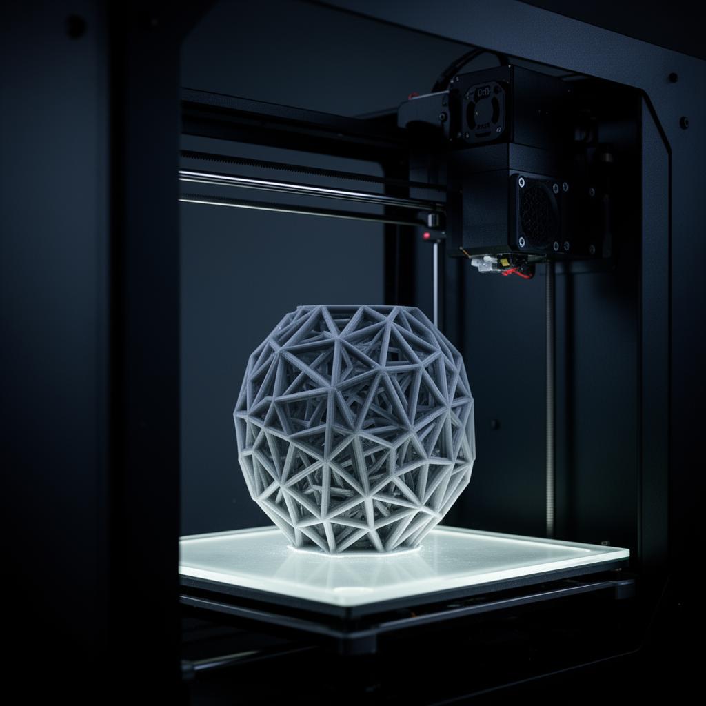 Endüstriyel 3D yazıcı çalışırken geometrik bir model üretiyor